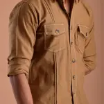 Urban Camel Brown Hunting Style Shirt | Premium Men's Sportswear | Classic Outdoor Design | Comfortable Cotton Fabric | Size 36-44